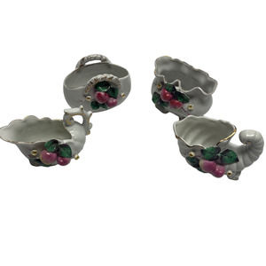 Porcelain White Ceramic Small Vases Applied Fruit Lot of 4 Peaches & Flowers